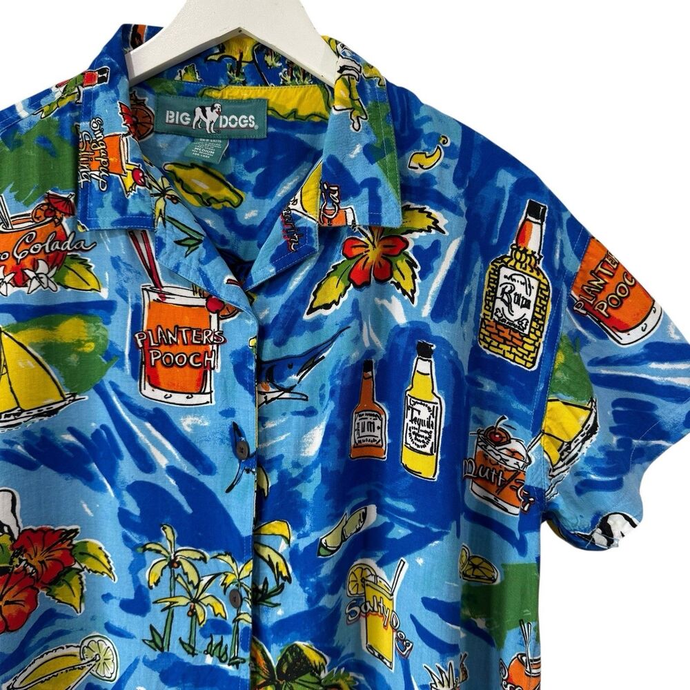 Big Dogs Hawaiian Shirt Oversized Medium Women’s Cocktails Dogquiri Big Dogarita